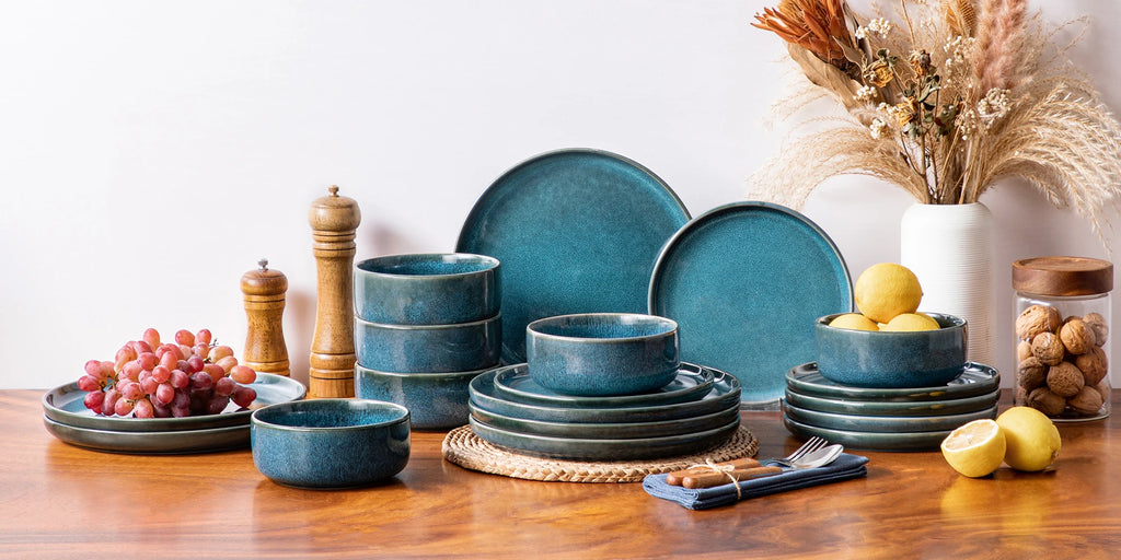 18/36 Piece Blue Ceramic Plate Set