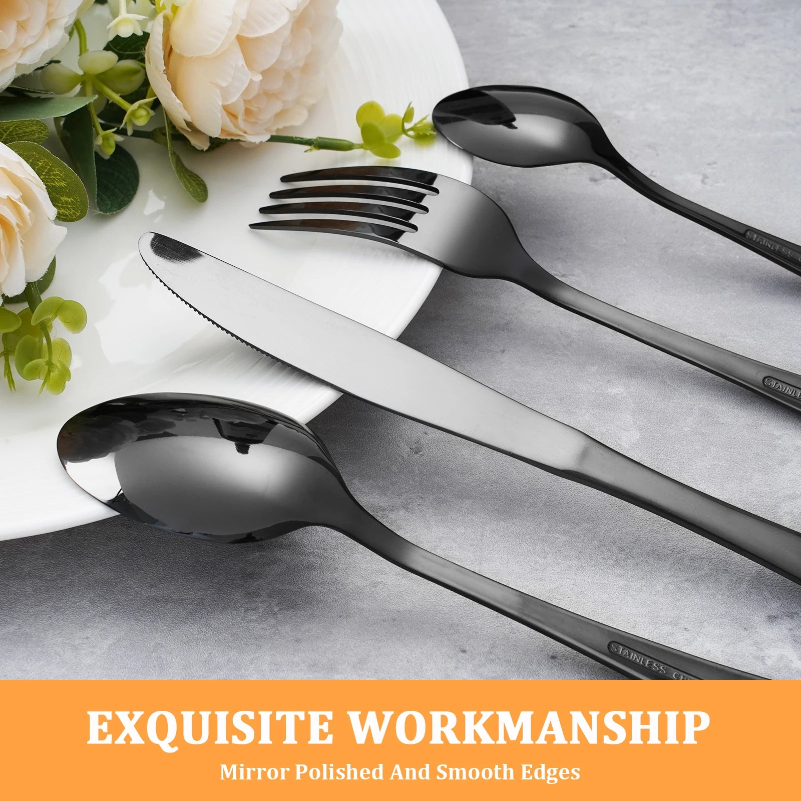 24 pcs Piece Silverware Set Black