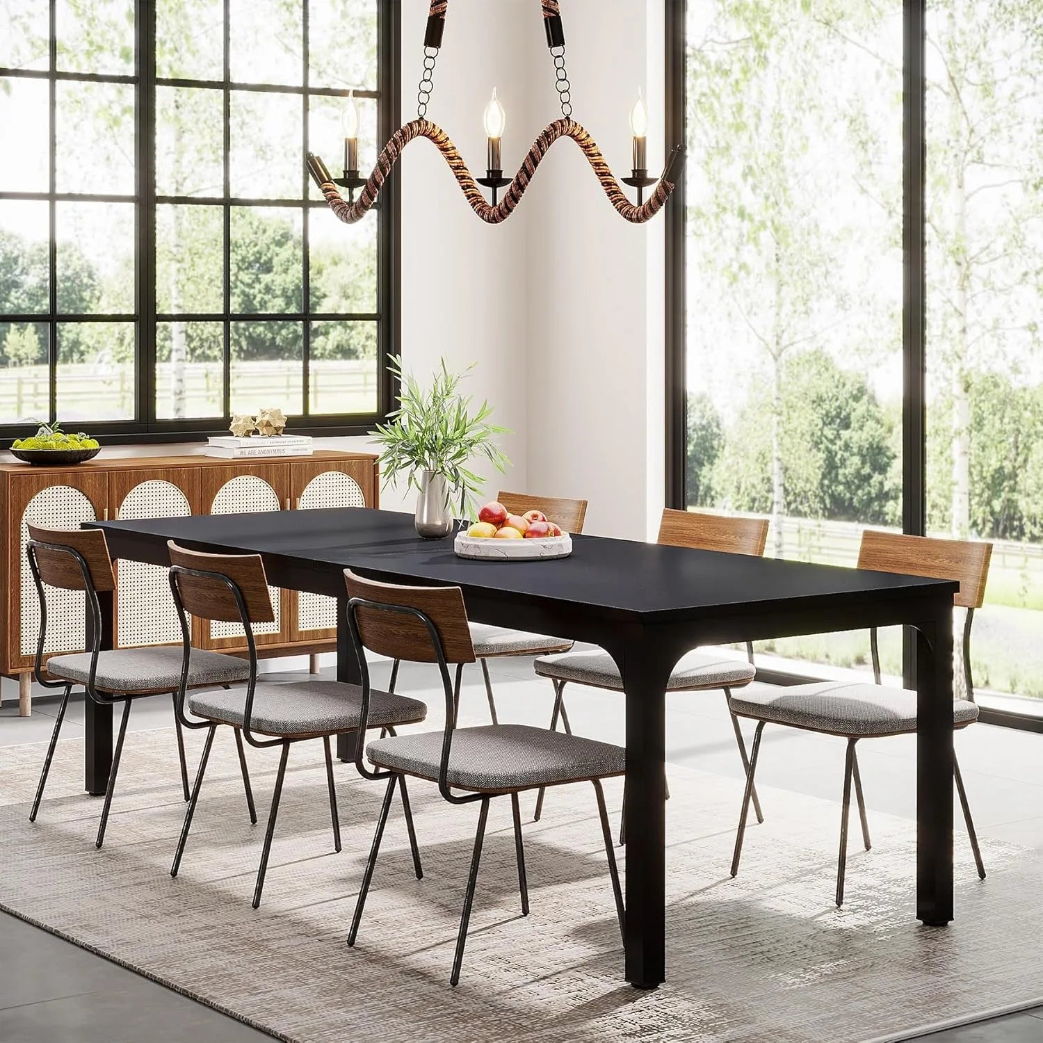 Long Dining Rectangle Wood Table for 6-8 Person
