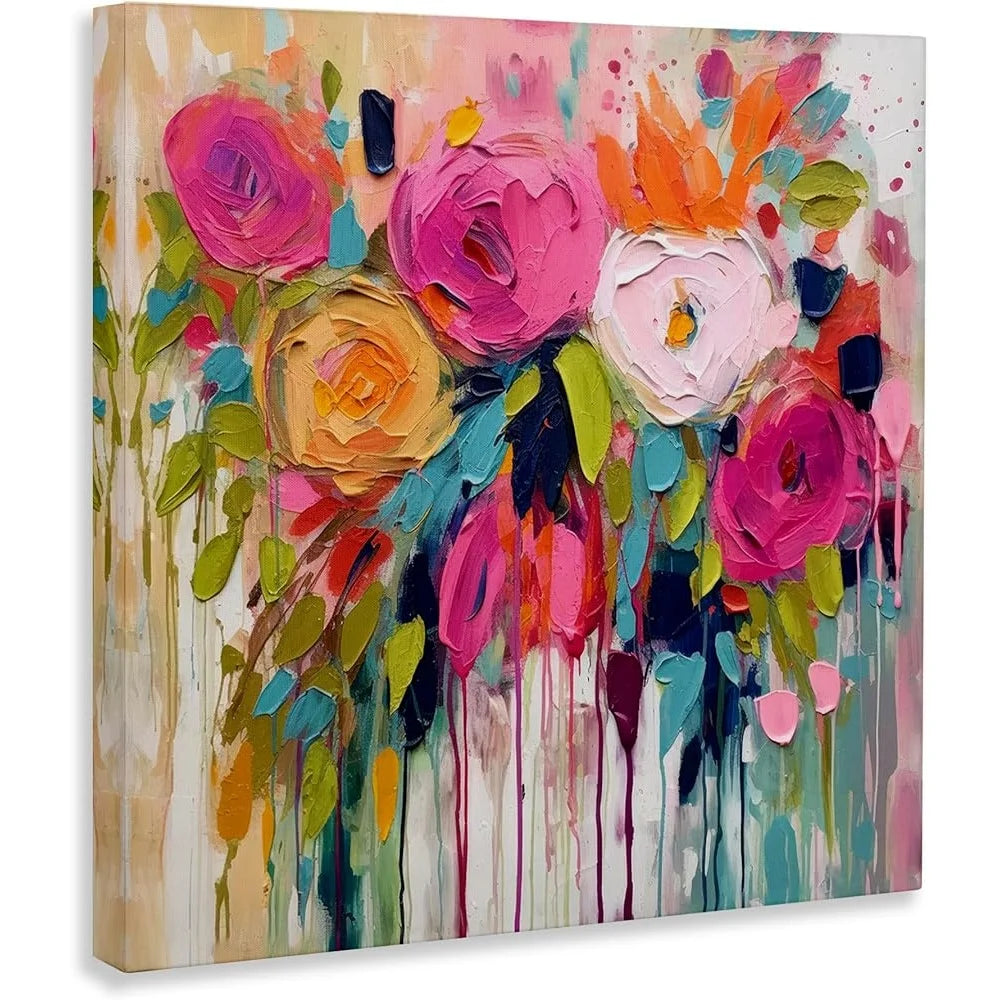 Urban Paint Bouquet Canvas Wall Art (17x17 Inches)