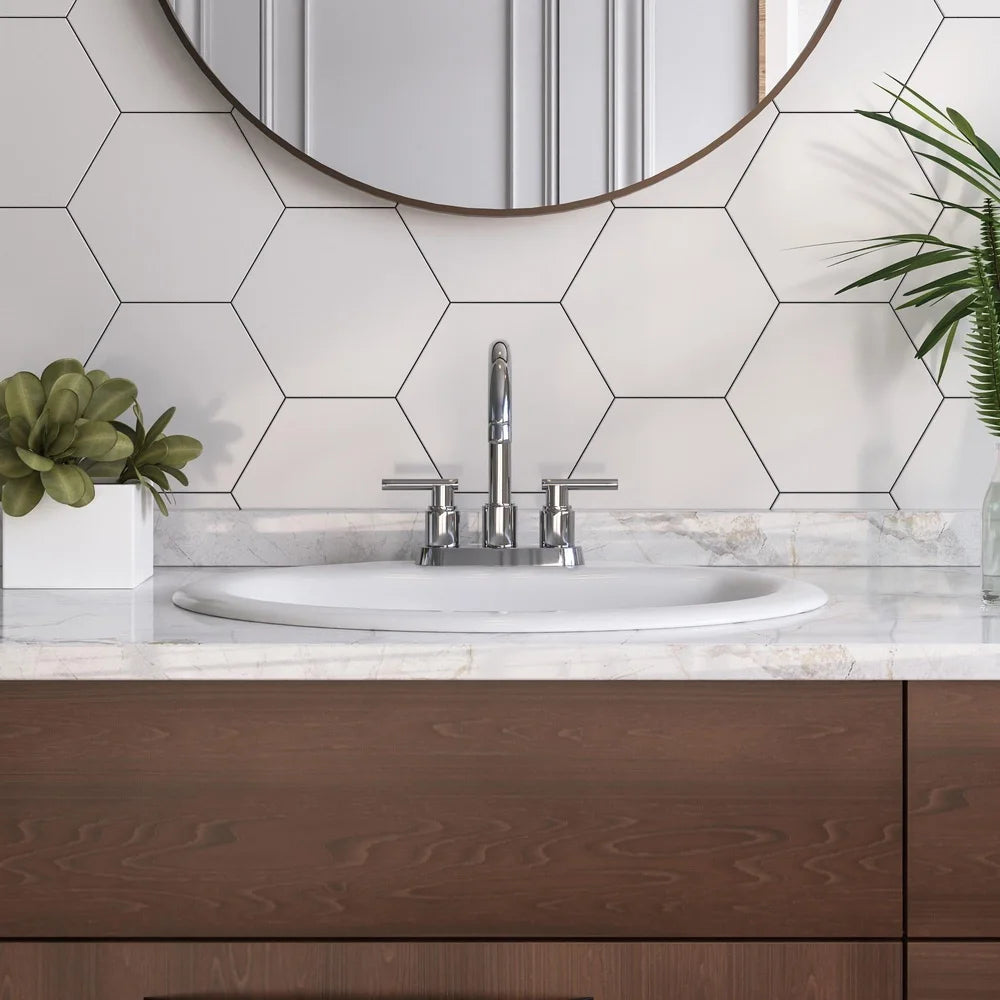 Oval Vitreous China Drop-in Bathroom Sink with Overflow