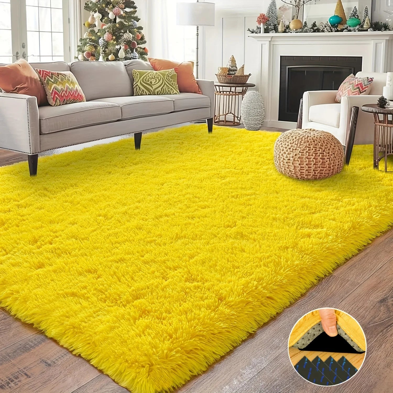 Yellow Soft Shaggy Non-Slip Rug