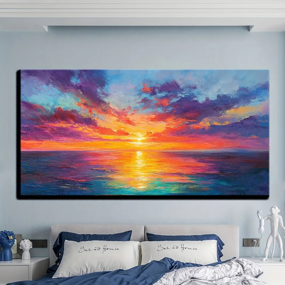 Modern Abstract Seaside Sunset on Canvas w/1.5 inch pine frame
