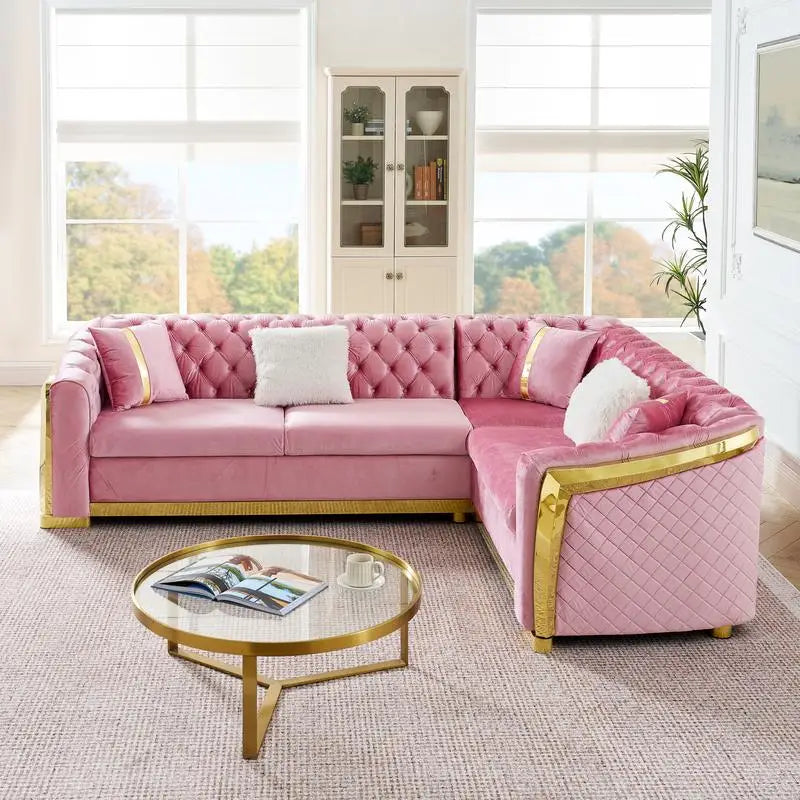 106" L-Shaped Sectional Sofa Set with Gold Accents
