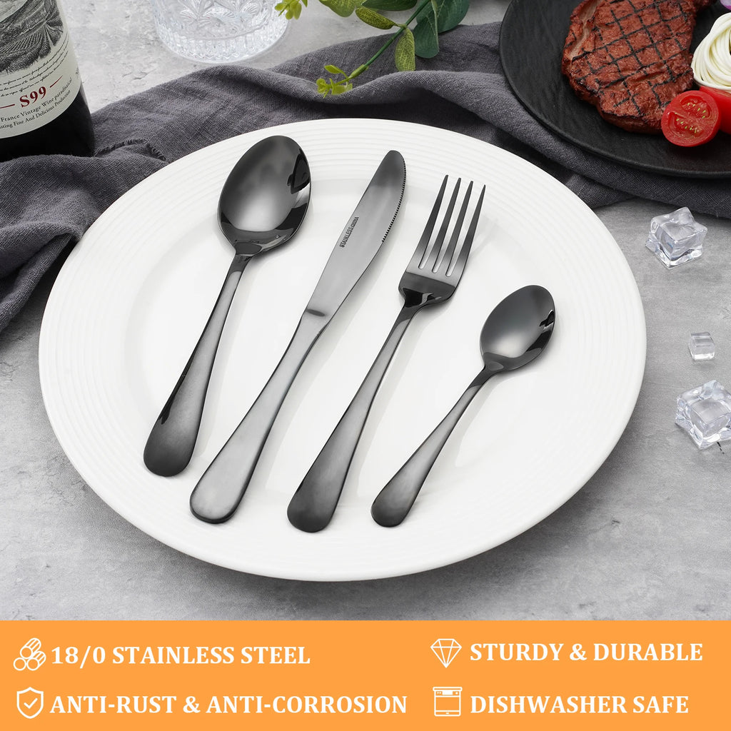 24 pcs Piece Silverware Set Black