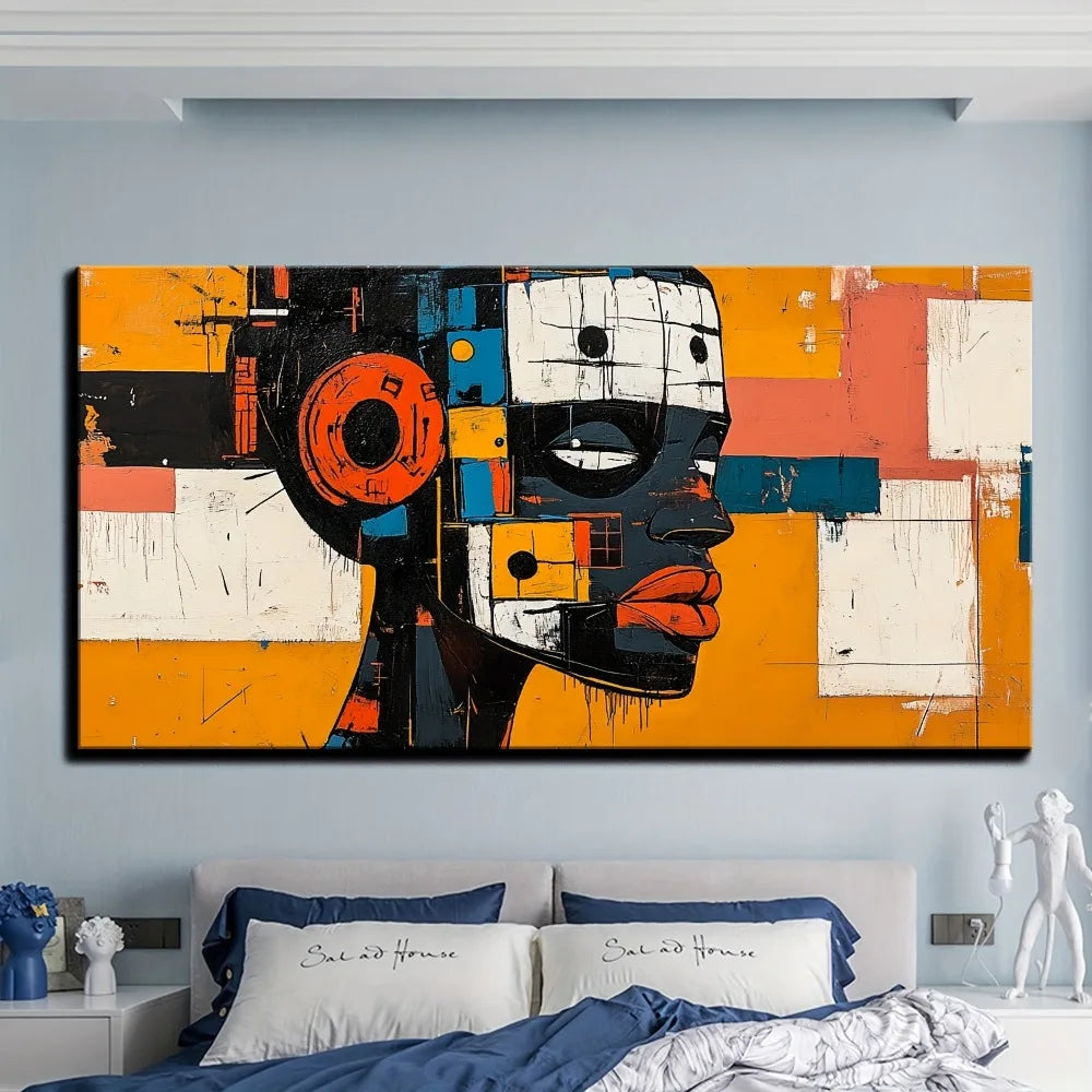 Robot Wearing an African Mask Abstract Painting
