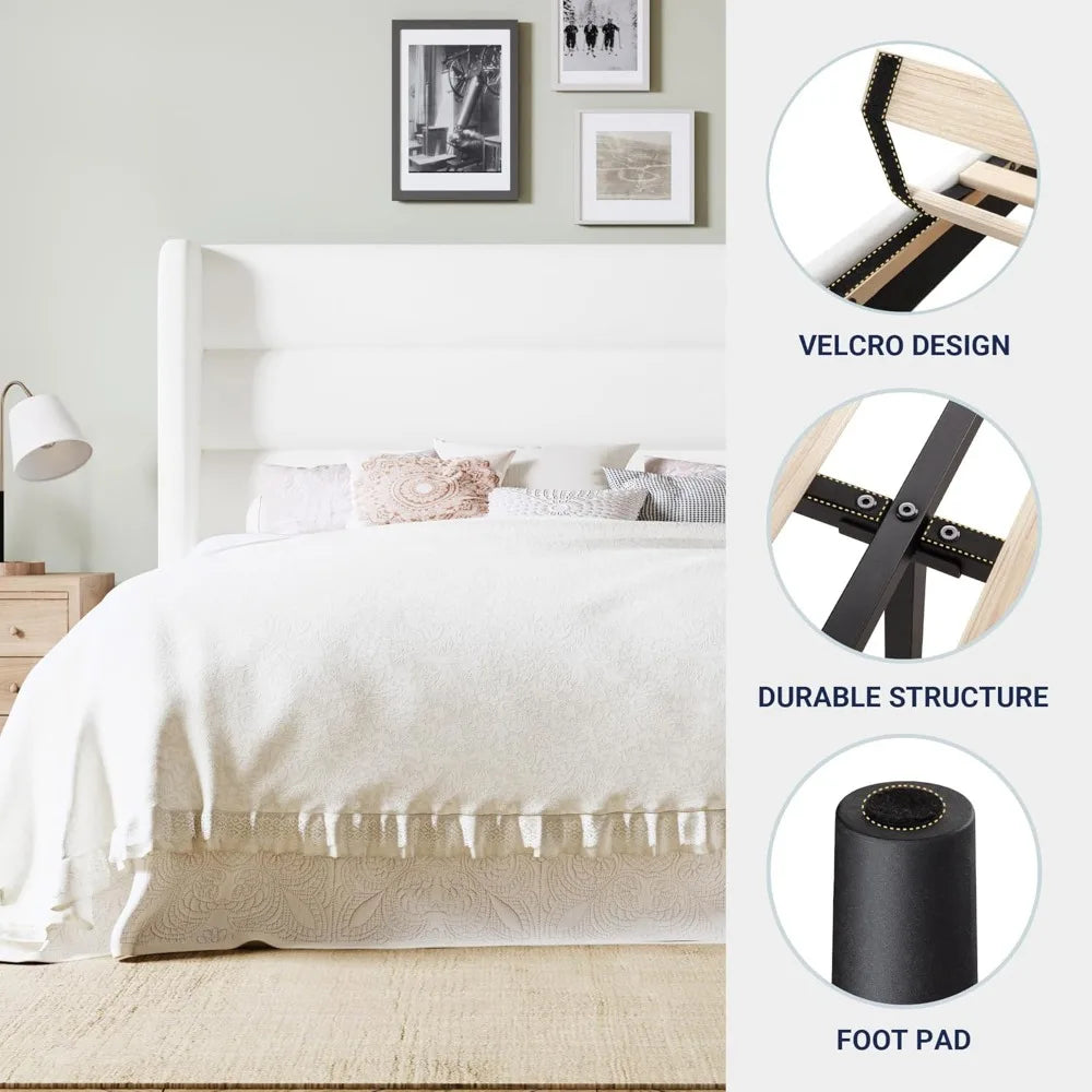 Queen/King Bed Frame with Velvet Upholstered Wingback Headboard