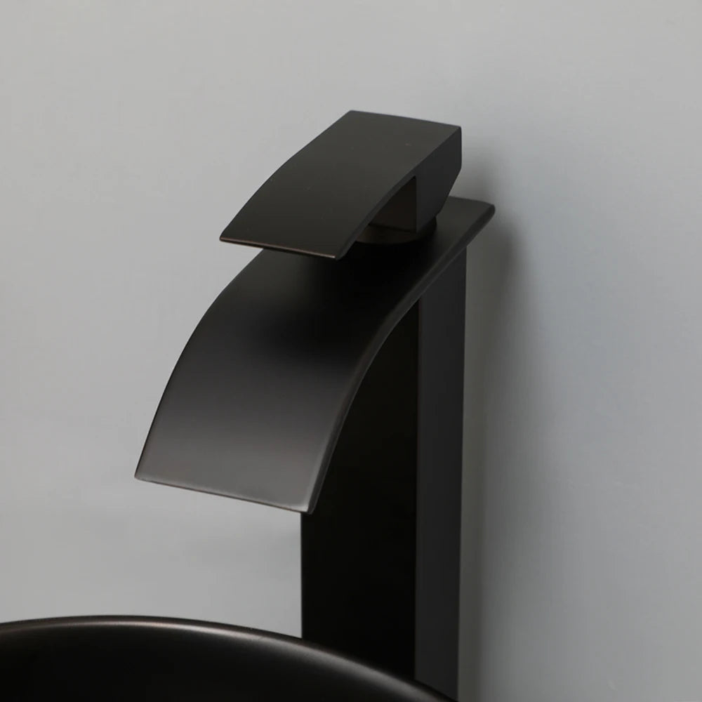 Matte Black Bathroom Ceramic Washing Bowl Sink w/Faucet Mixer Tap Set