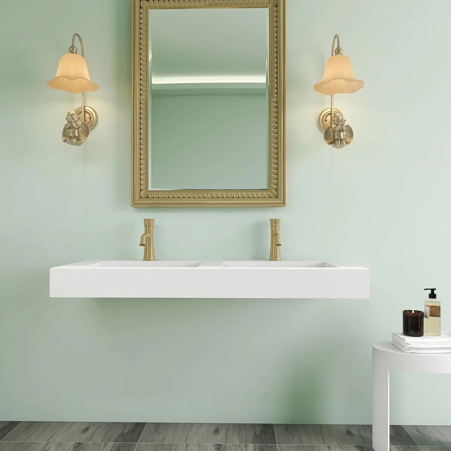 Matte White Stone Wall-Hung Resin Solid Surface Vanity