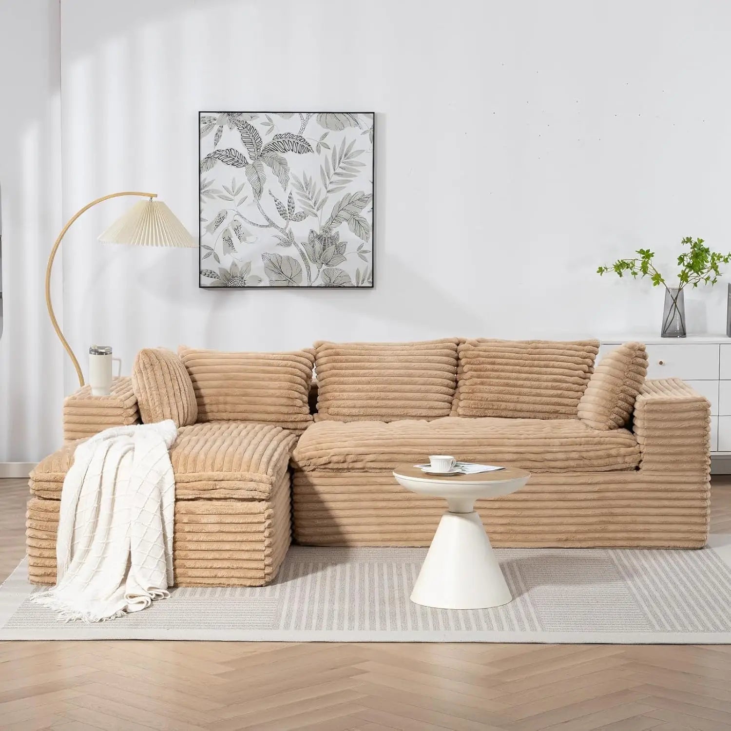 107'' Cloud Modular Sectional Sof,w/Chaise & Cup Holder