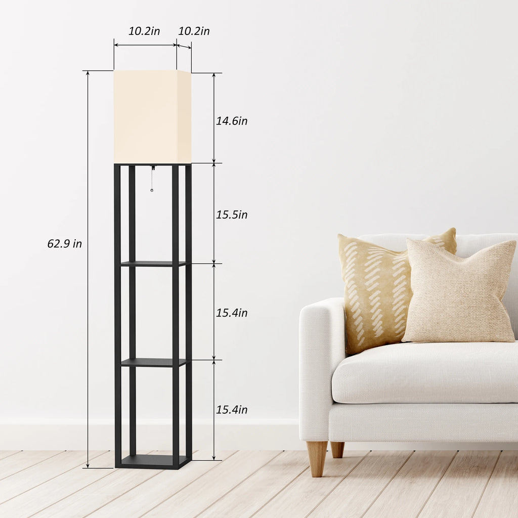 Real Wood Column Floor Lamp with Shelves