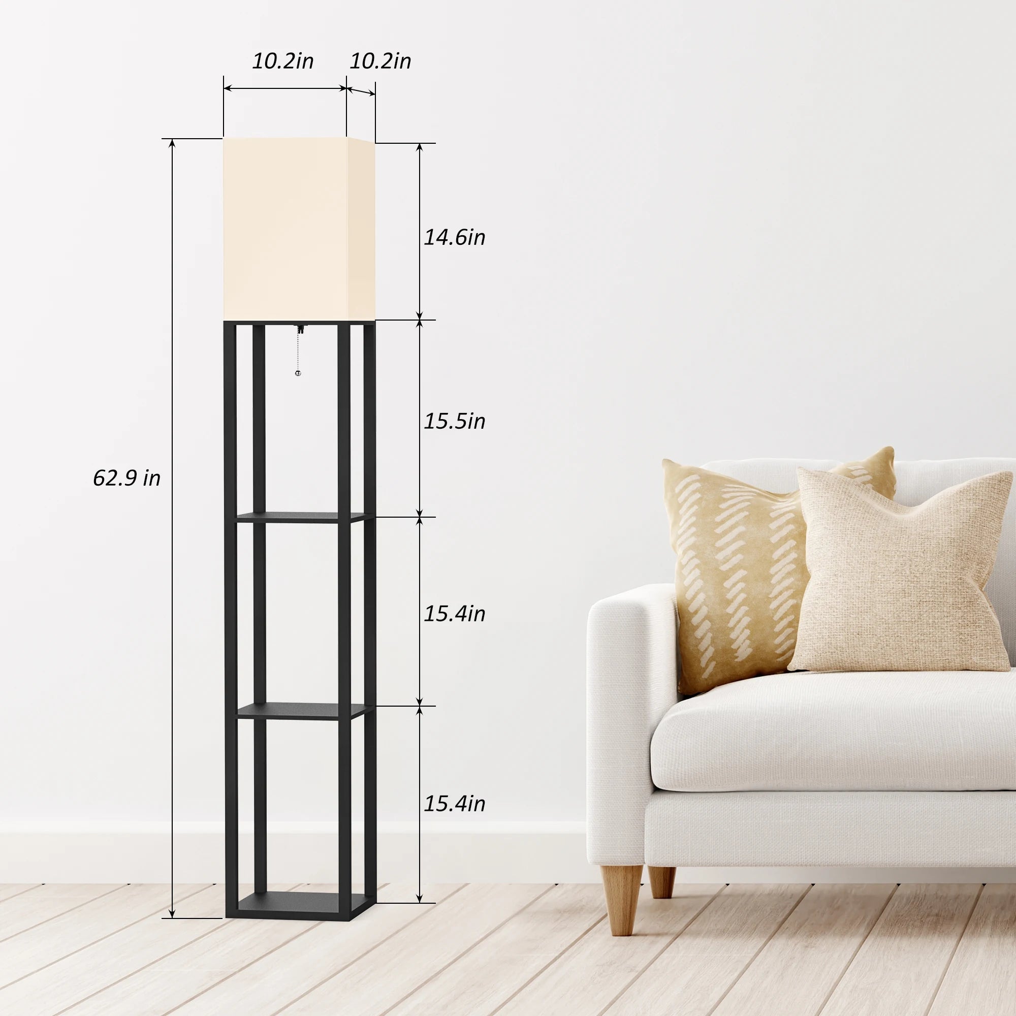 Real Wood Column Floor Lamp with Shelves