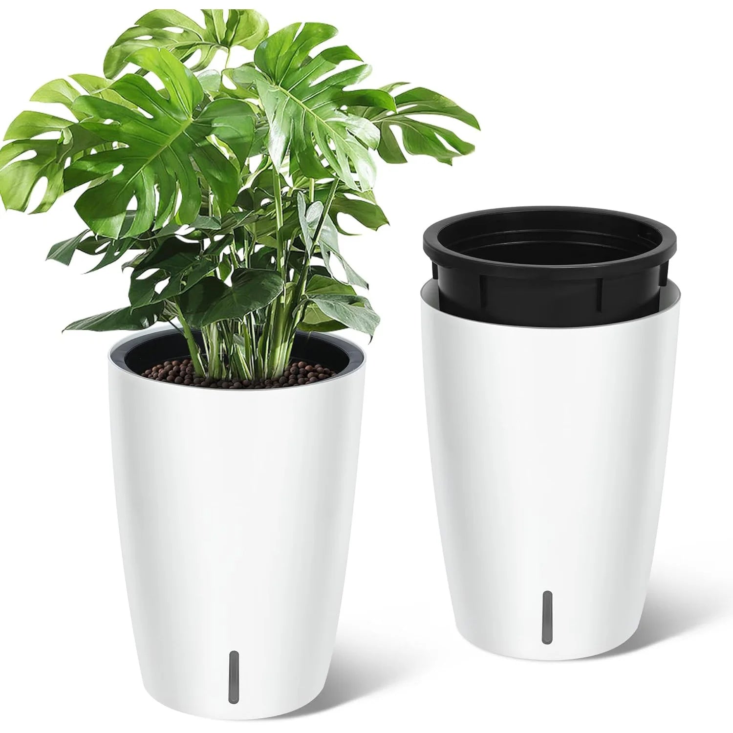 21.7” Tall 1-Pair Black Self-Watering Flower Plant Pots