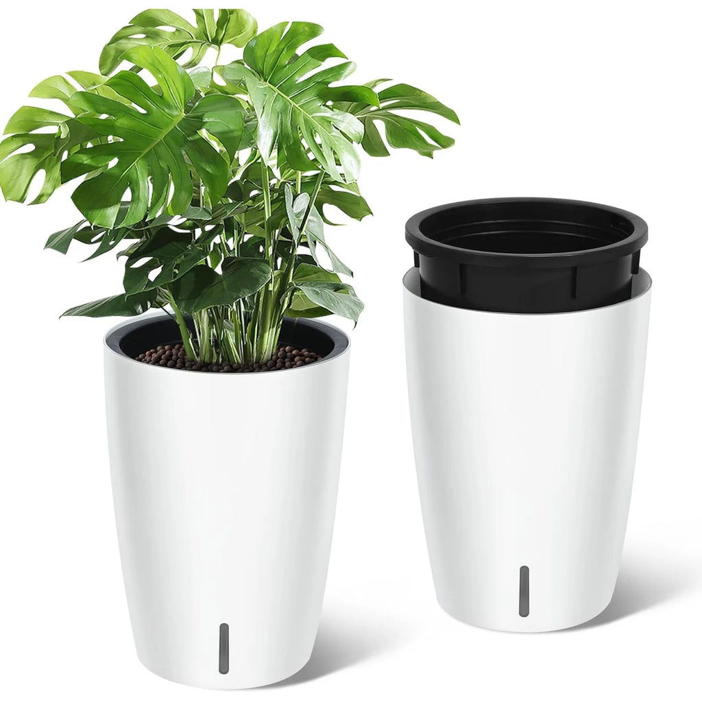 21.7” Tall 1-Pair Black Self-Watering Flower Plant Pots
