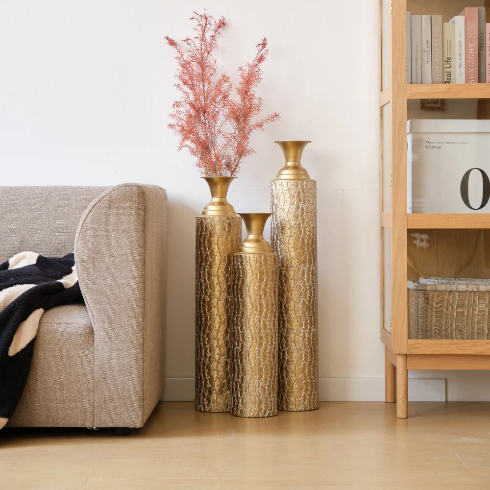 Set of 3 Metal Decorative Vases 34 ", 29 ", 25 "H