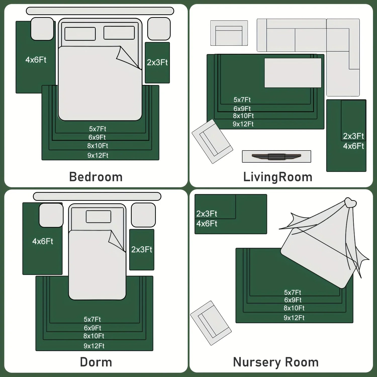 Dark Green Soft Shaggy Non-Slip Rug