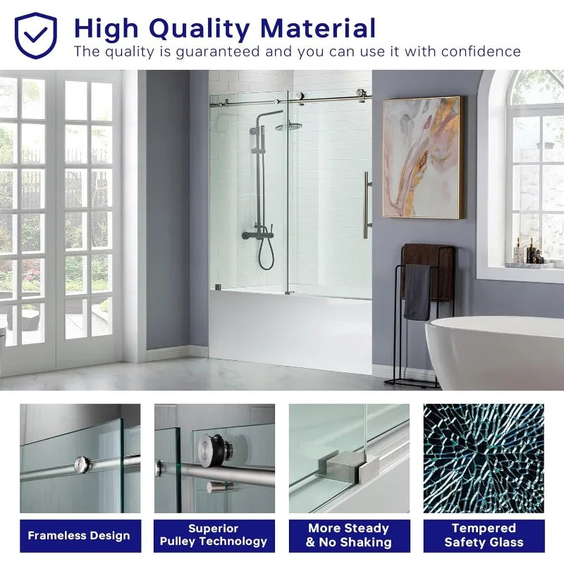 Frameless Shower Door 56-60" W x 62" H