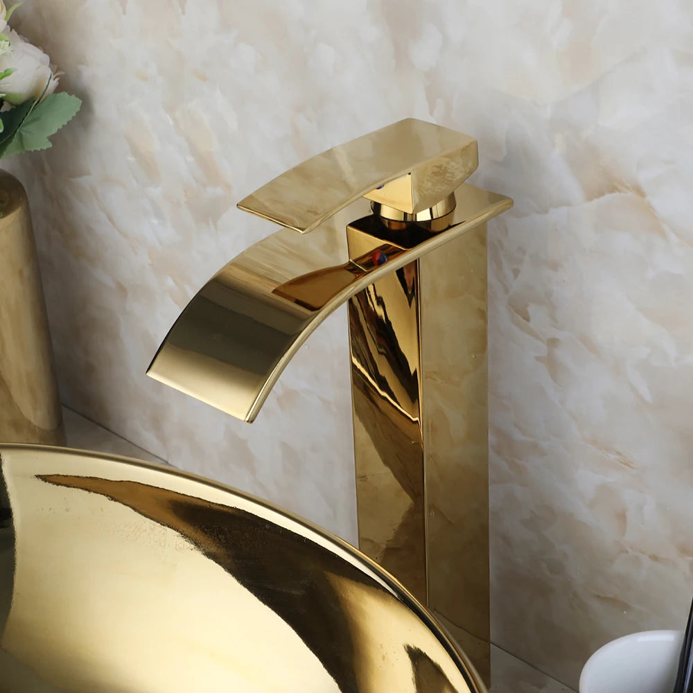 Gold Bathroom Ceramic Sink Bowl With Faucet