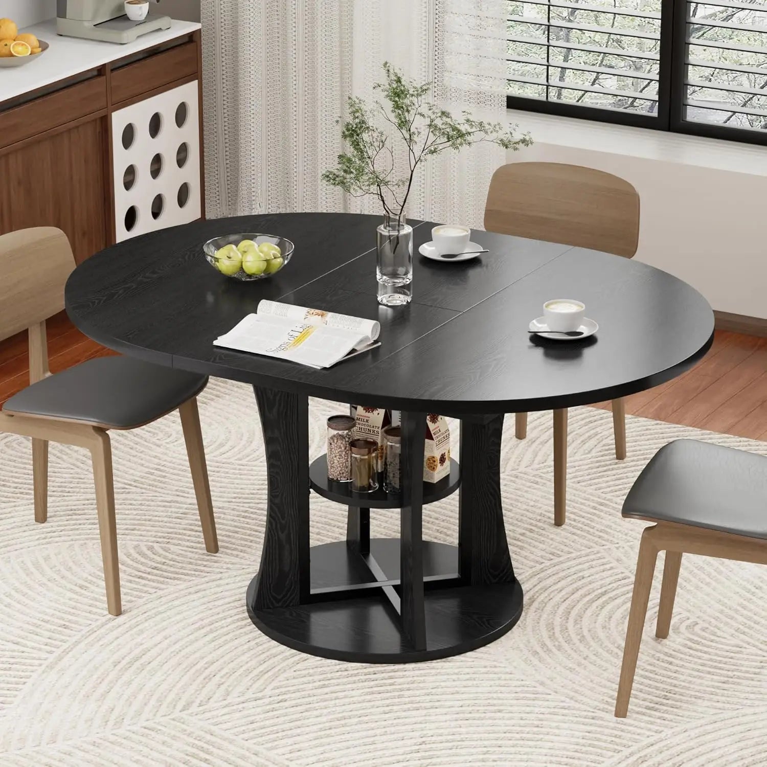 Extendable Round Dining Table for 4-8