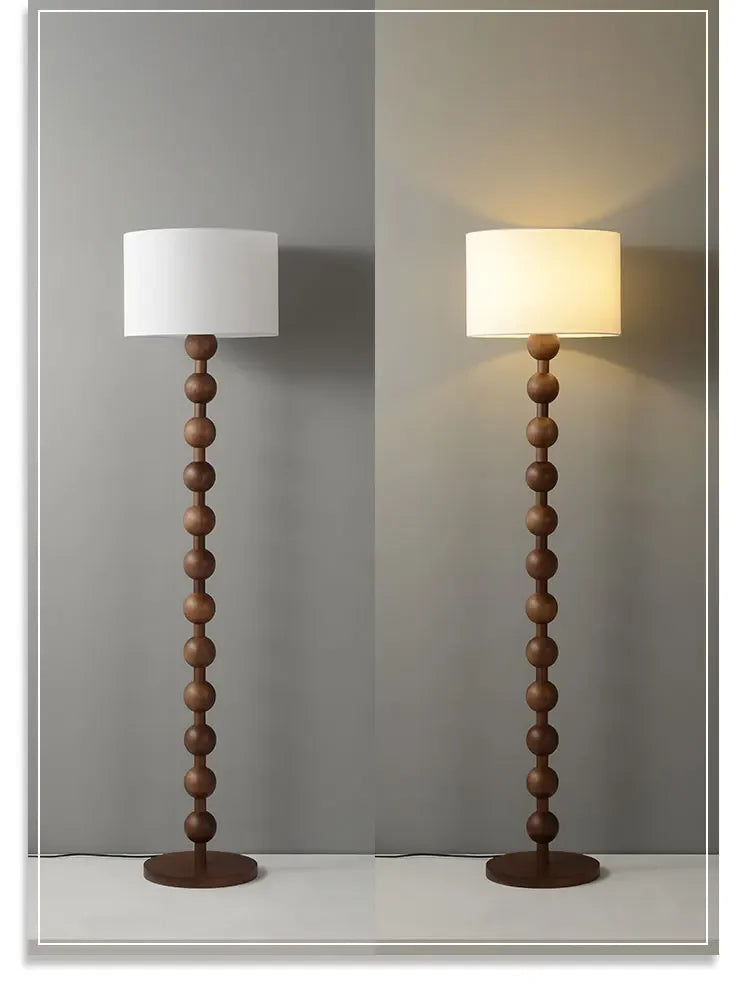 Vintage Floor Lamp Fabric and Wood Vertical Light