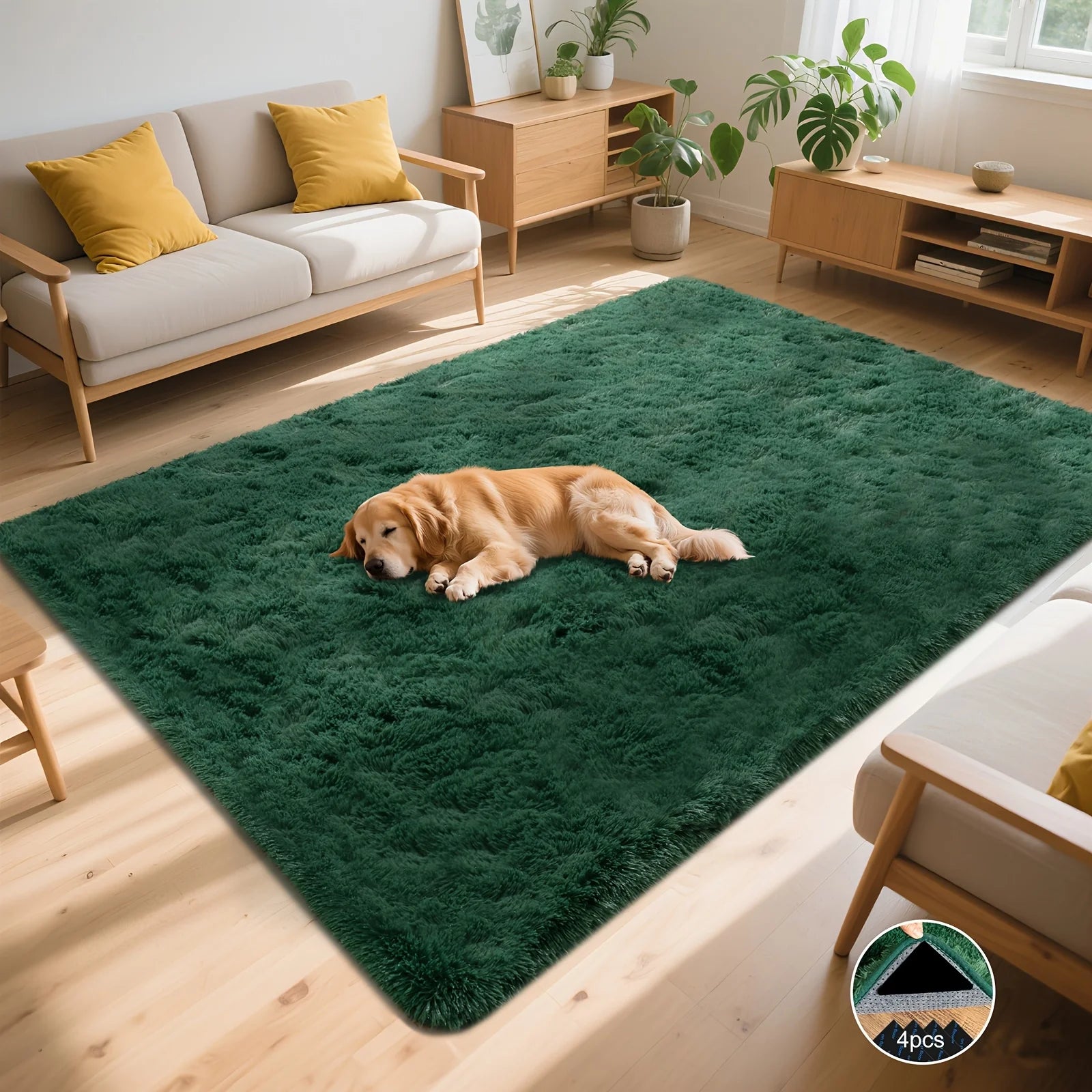 Dark Green Soft Shaggy Non-Slip Rug