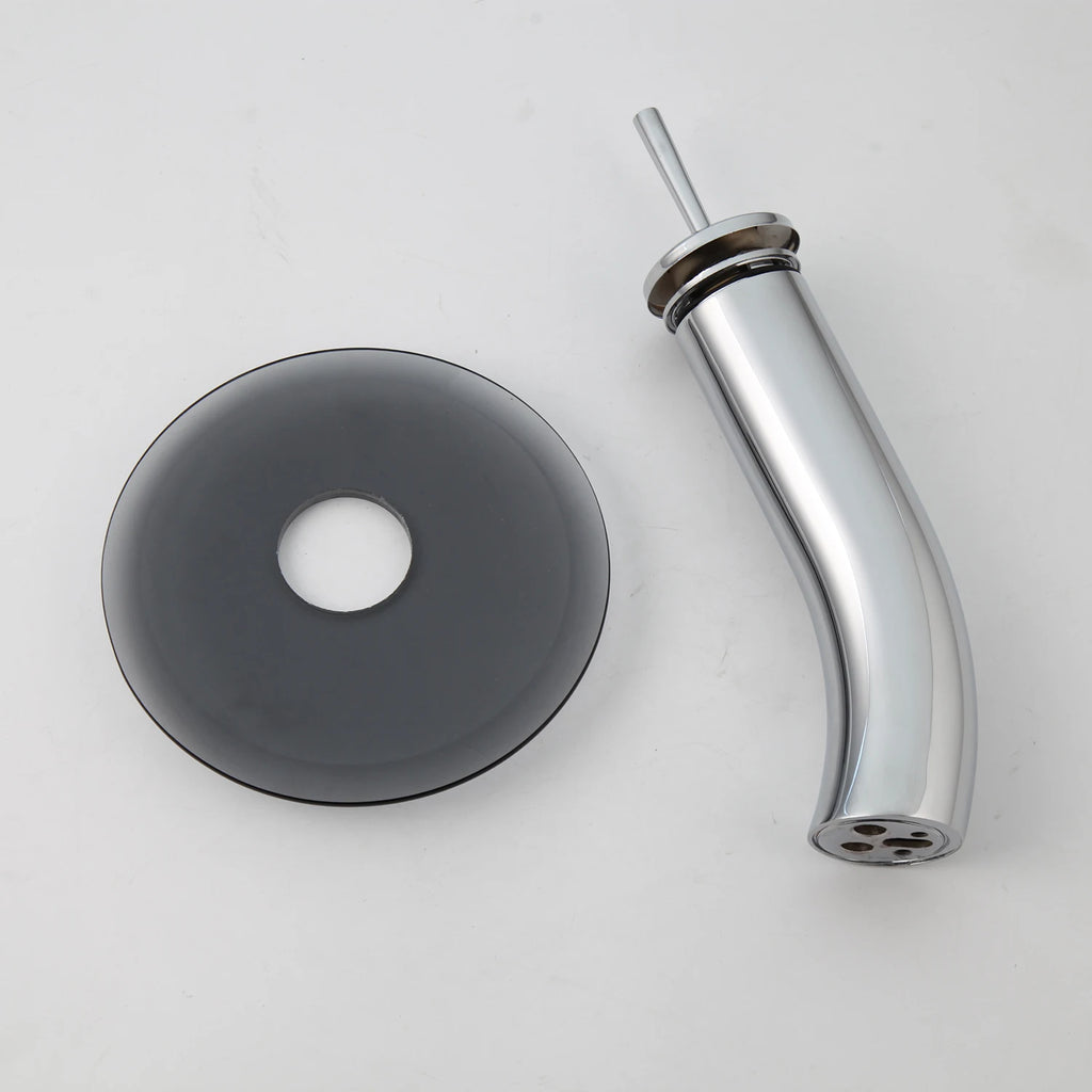 Tempered Glass Bathroom Grey Vessel Sink W/ Waterfall Faucet  Mixer