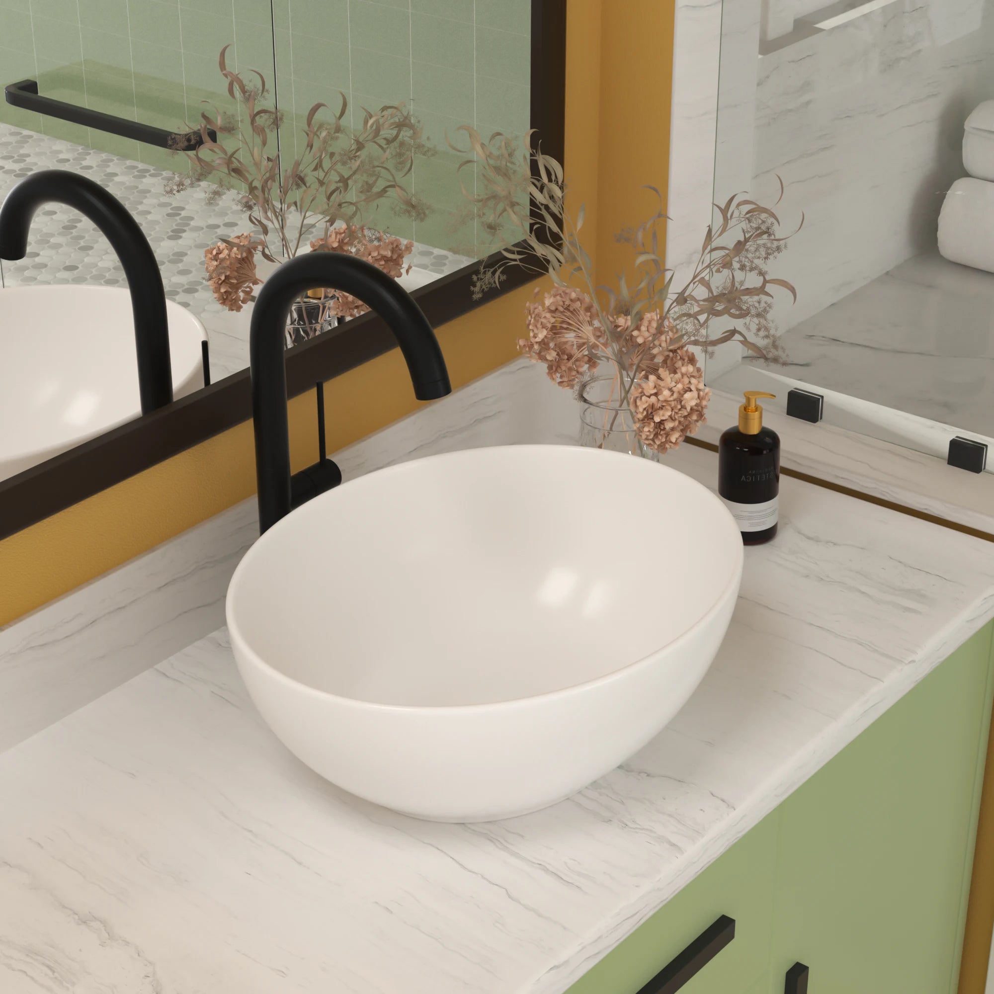 White Ceramic Modern Oval Bathroom Sink
