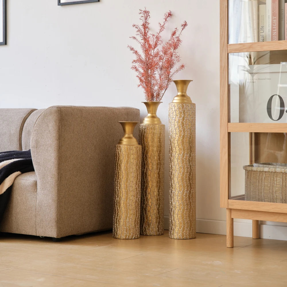 Set of 3 Metal Decorative Vases 34 ", 29 ", 25 "H