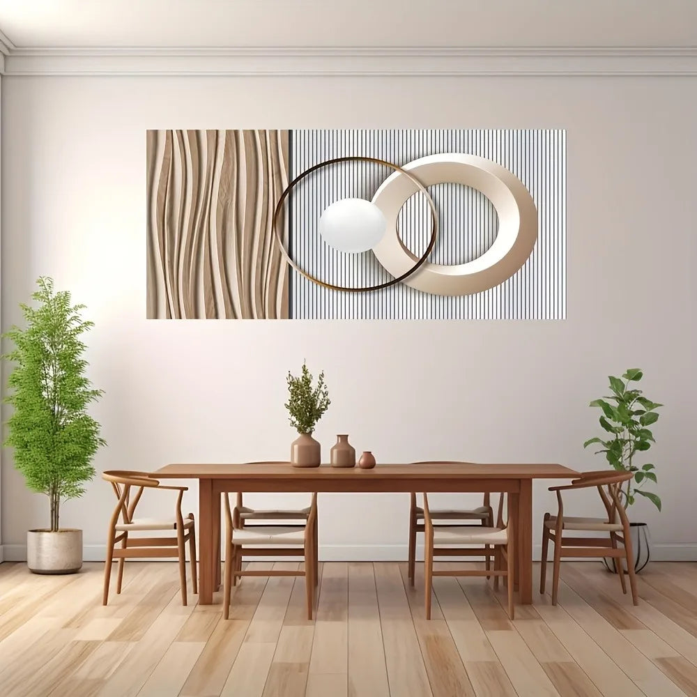 Modern abstract flow gold round mural w/1.5 "thick pine solid wood frame