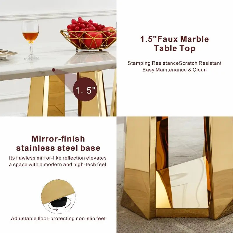 Rectangular Faux Marble Dining Table for 6