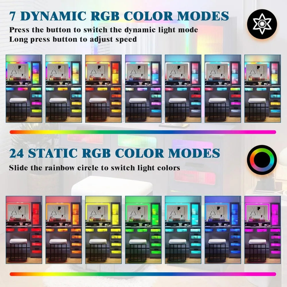 RGB Vanity Desk Dressing Table Set w/Mirror and Lights
