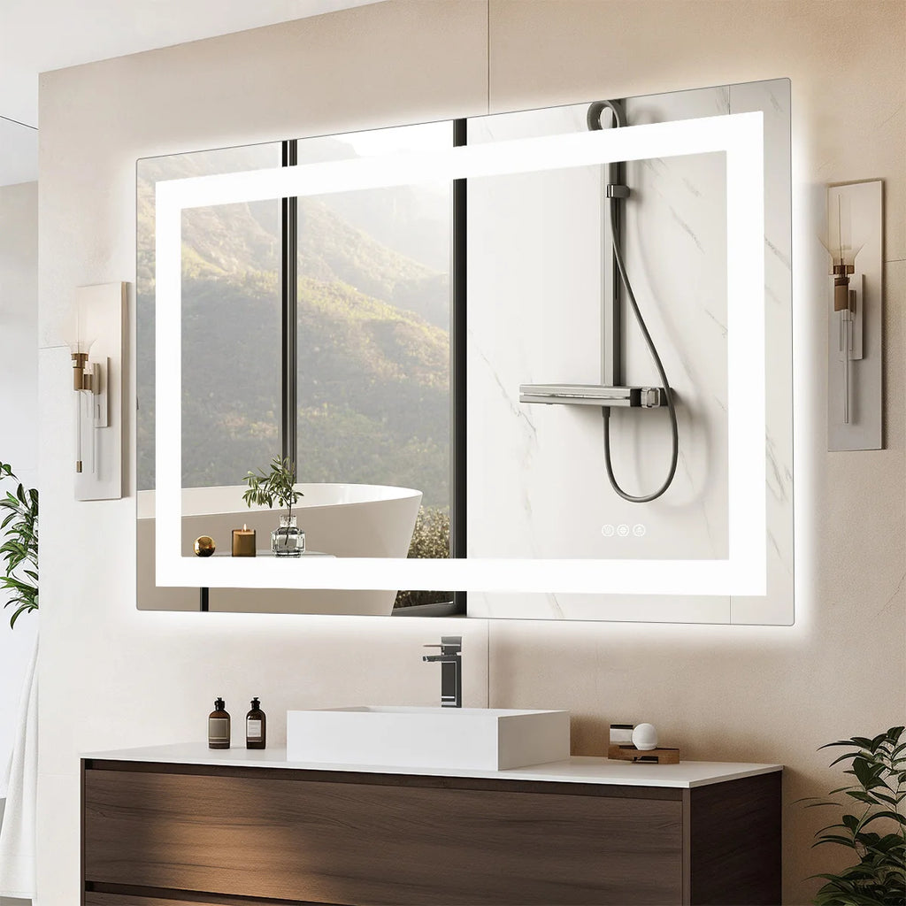 LED Bathroom Vanity Mirror Tempered Glass w/Front Light and Backlit