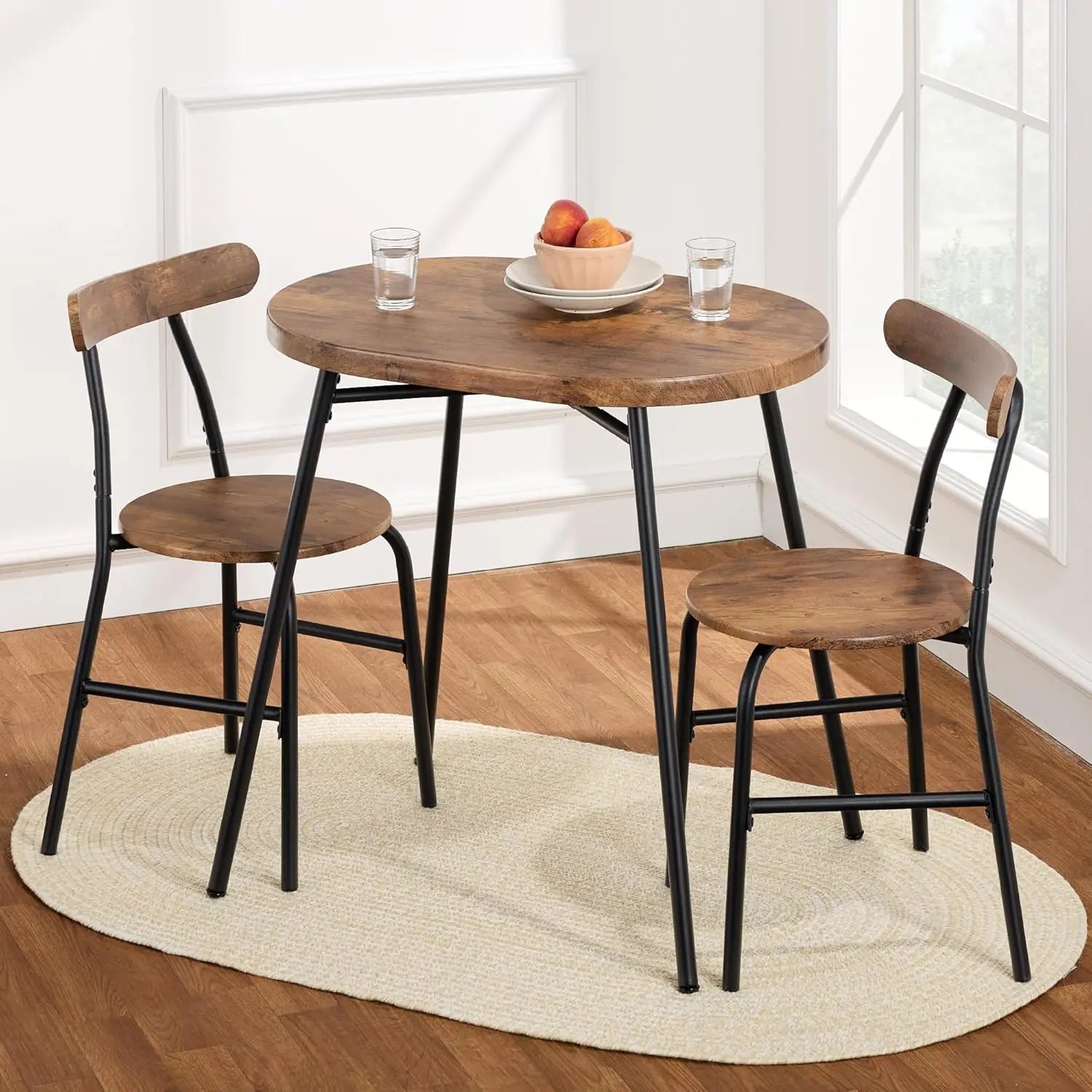 Modern Oval Dining Table Set w/ 2 Chairs