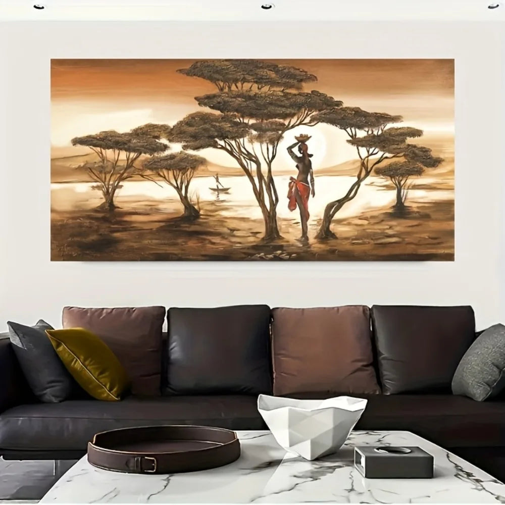 African Sunset Abstract Canvas Wall Art w/pine solid wood frame