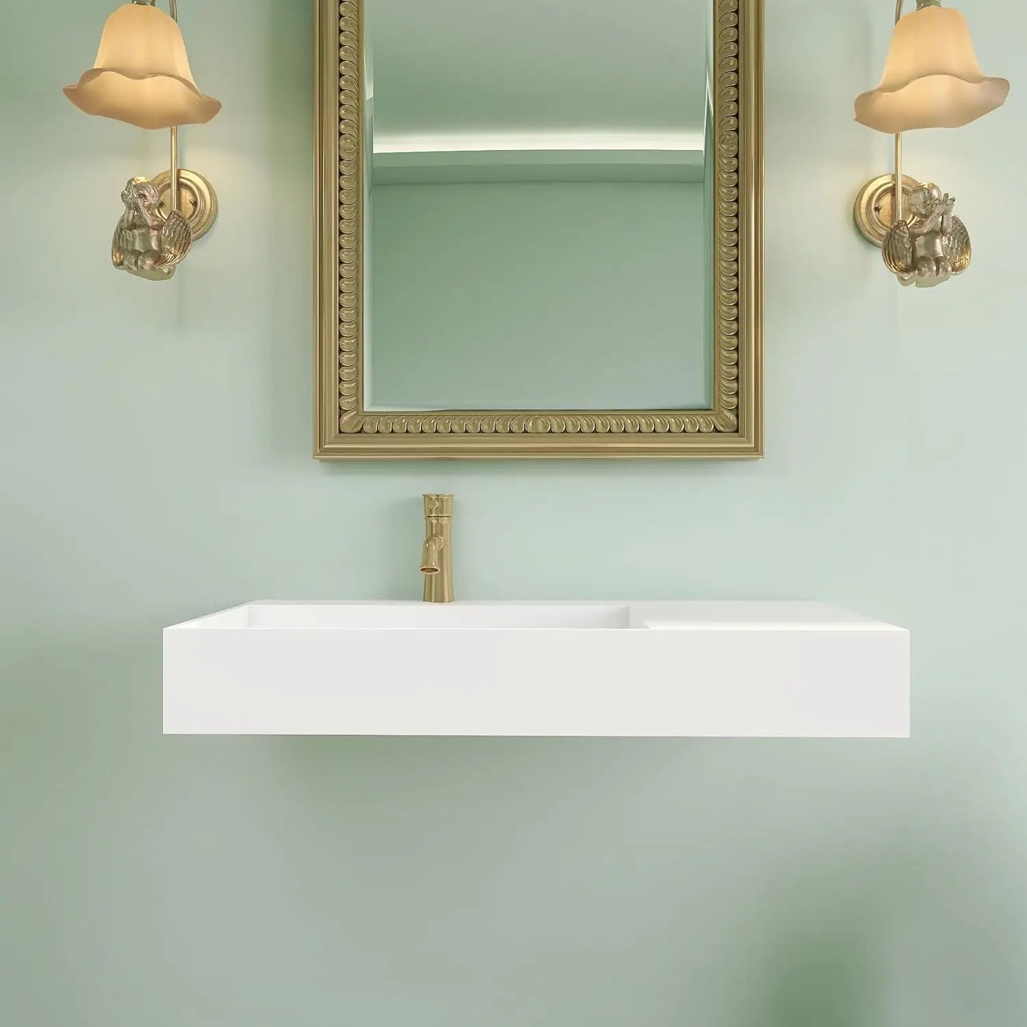 Matte White Stone Wall-Hung Resin Solid Surface Vanity