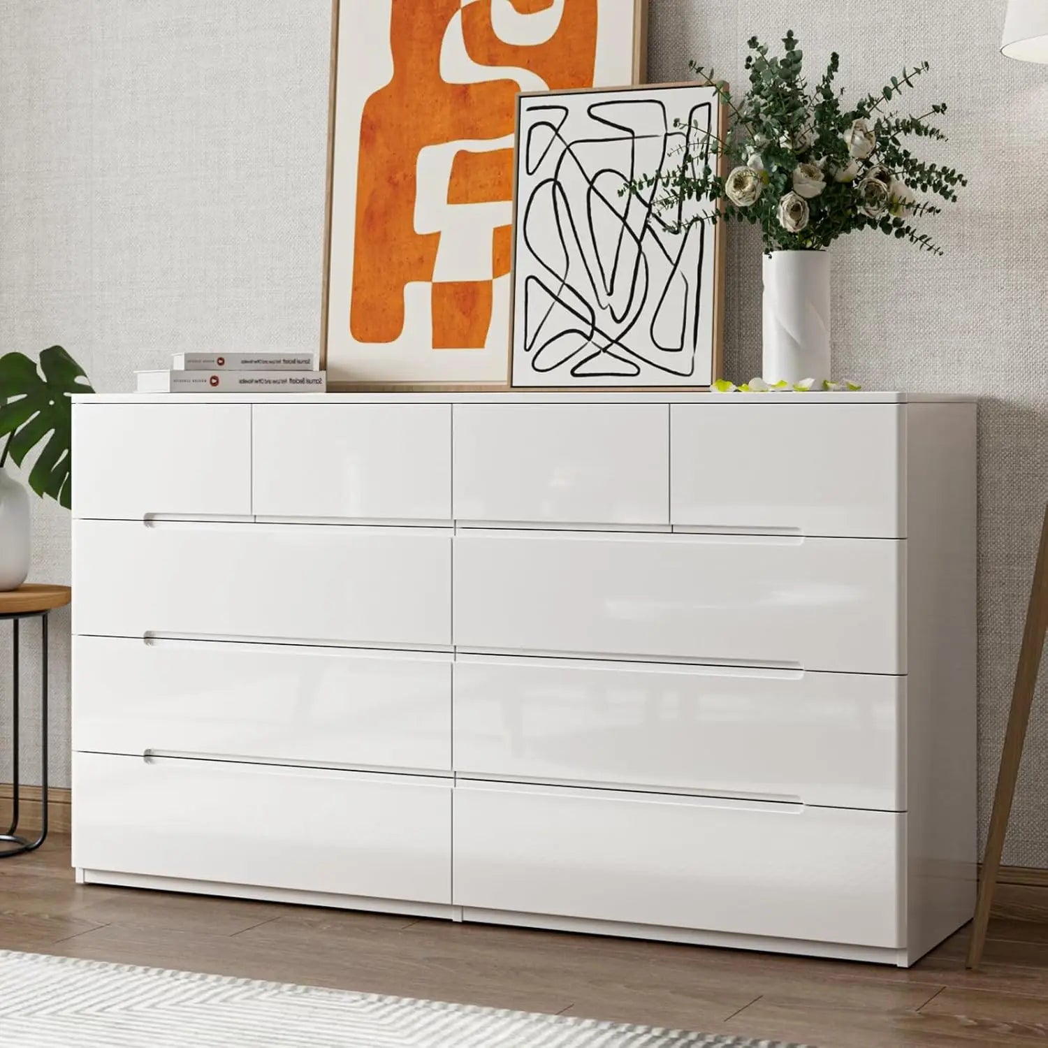 10 Drawer White High Gloss Modern Storage Dresser