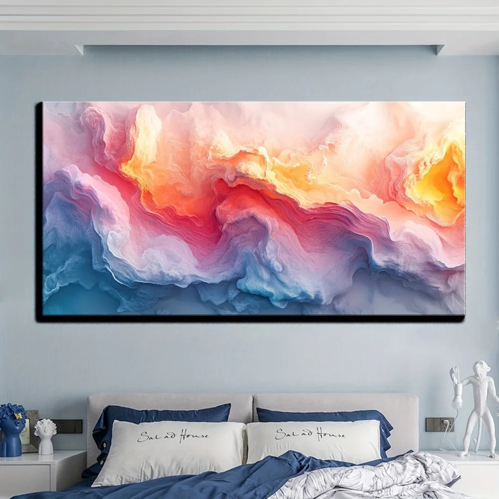 navy blue yellow abstract wall decorationw/1.5 inch thick pine solid wood frame