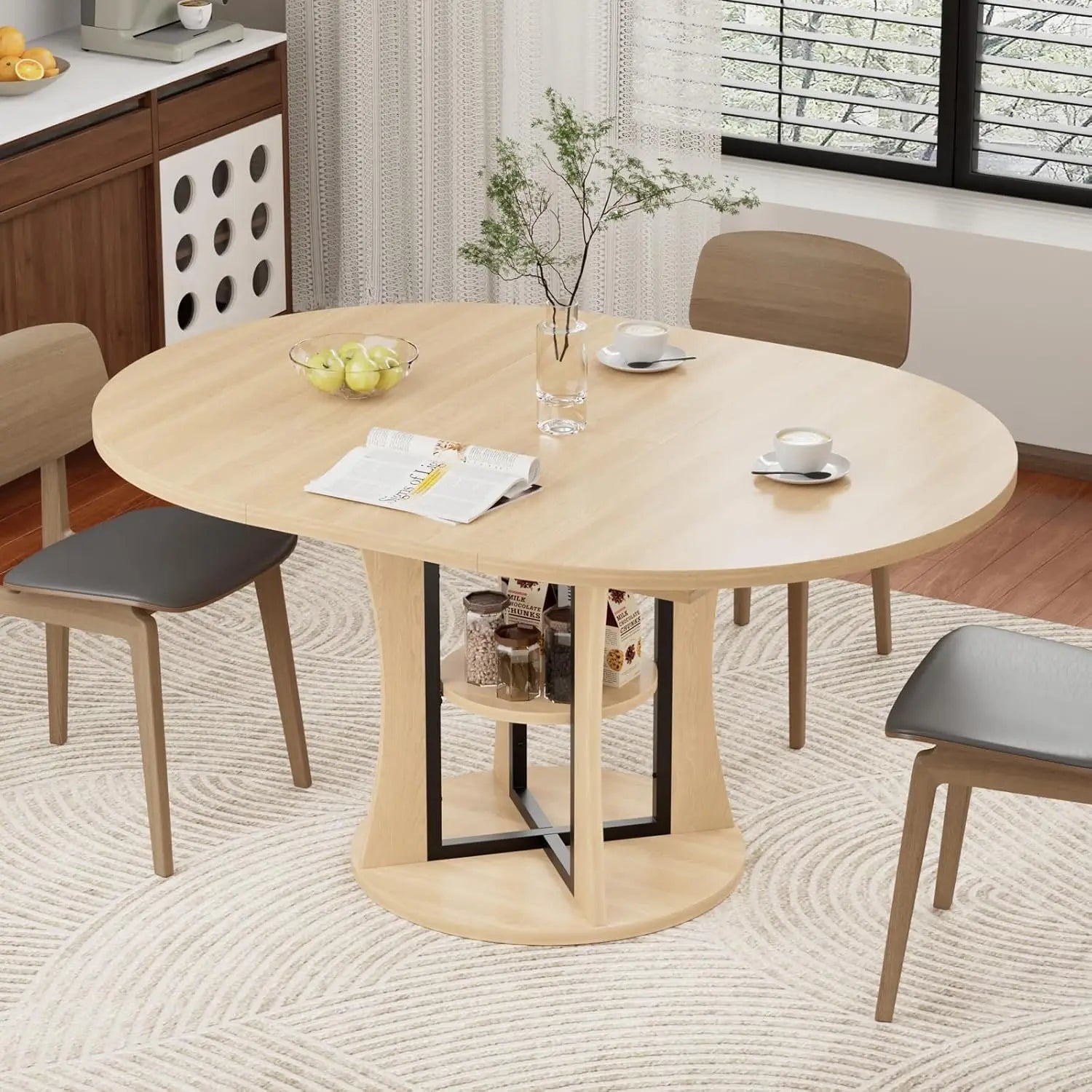 Extendable Round Dining Table for 4-8