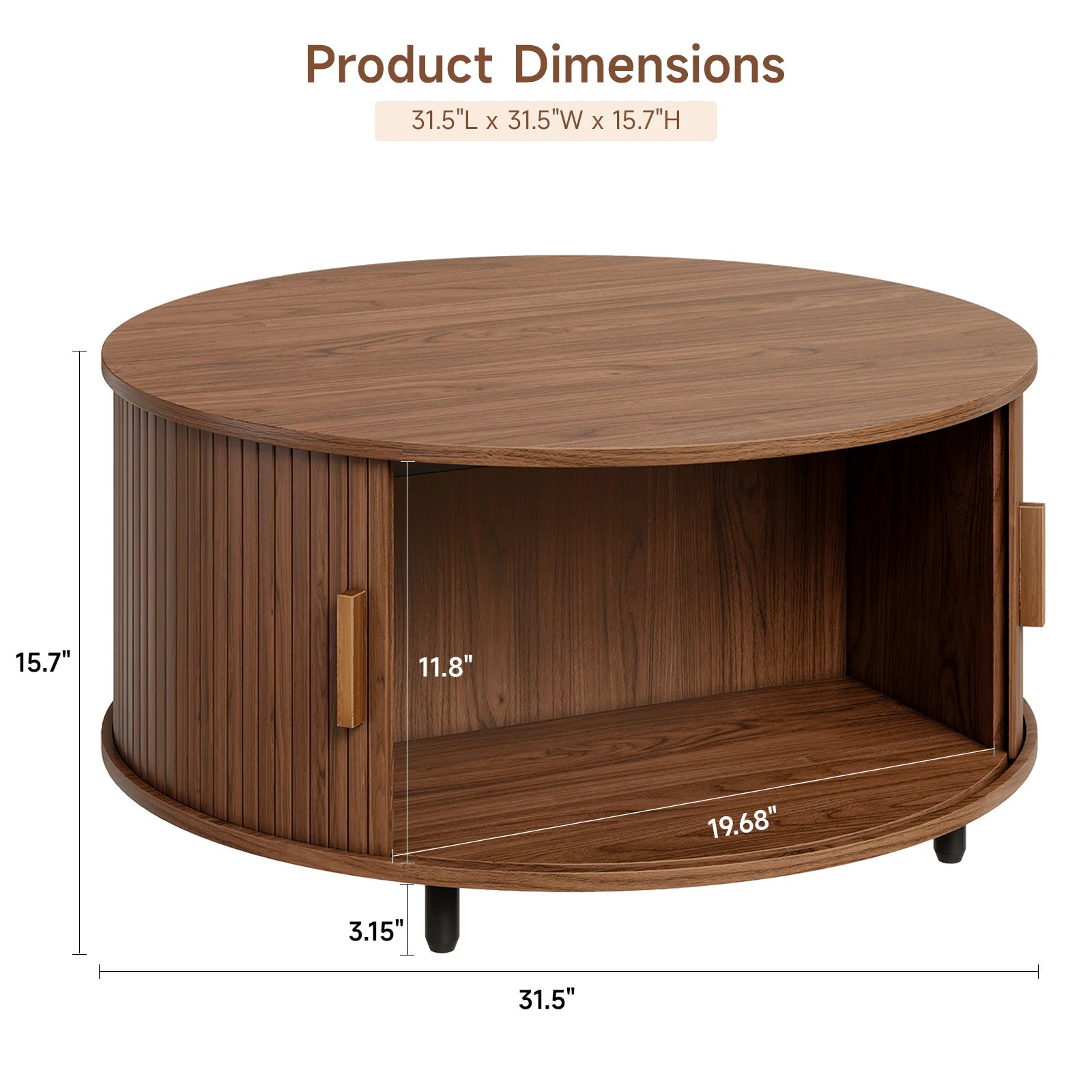 Round Coffee Table with Storage,31.5"