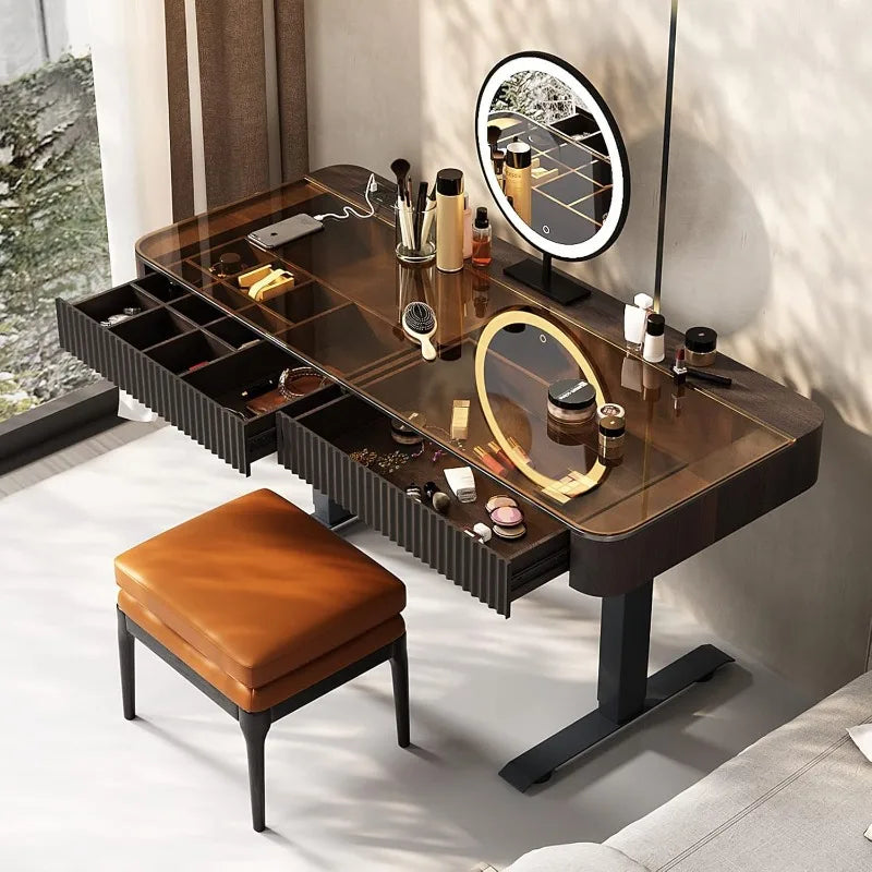 Vanity Table with Stool w/Electric Lift Vanity Desk