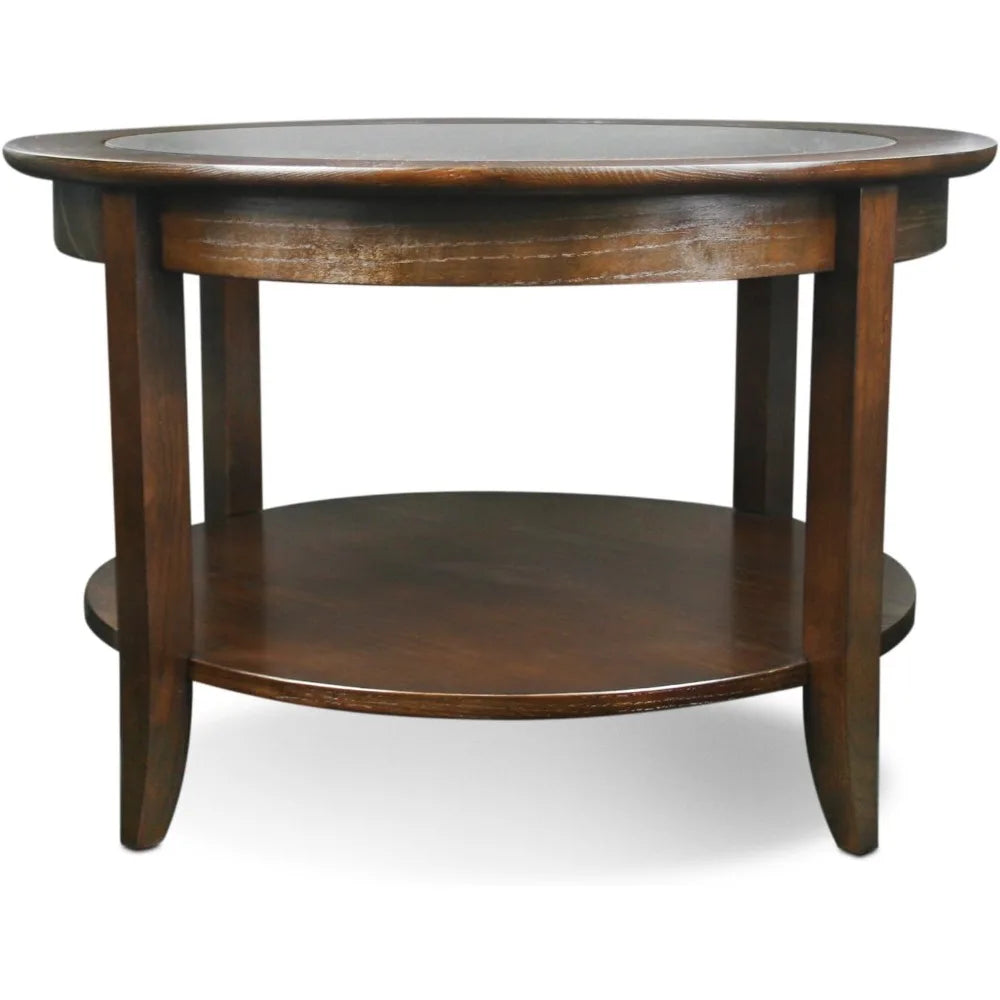 Sheldon Round Glass Top Solid Wood Coffee