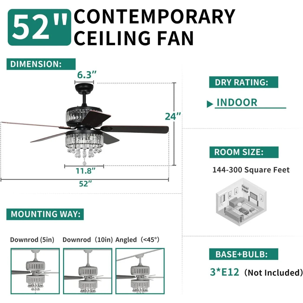 Ceiling Fan 52 Inch, Remote Control with Dual-Sided Blades