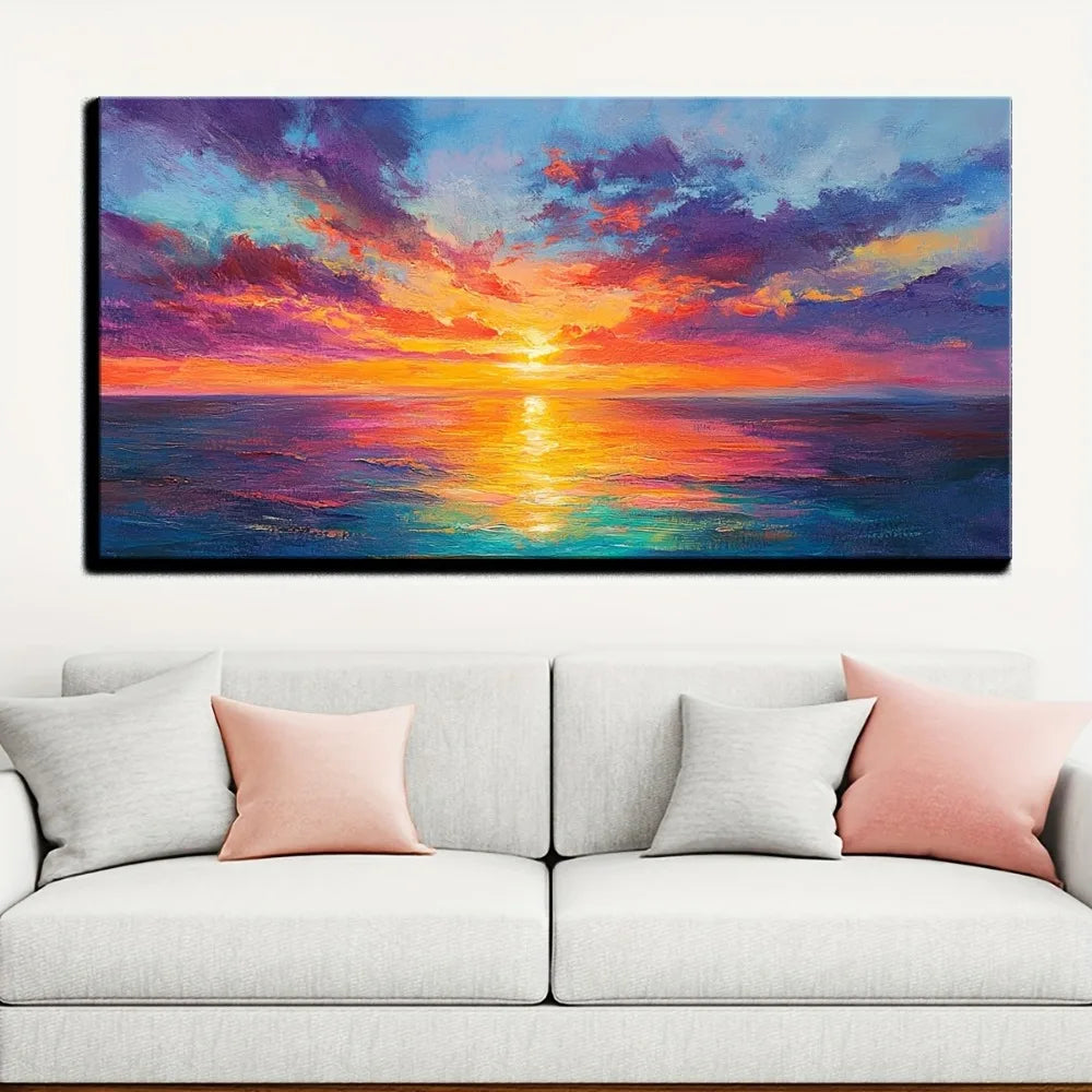 Modern Abstract Seaside Sunset on Canvas w/1.5 inch pine frame
