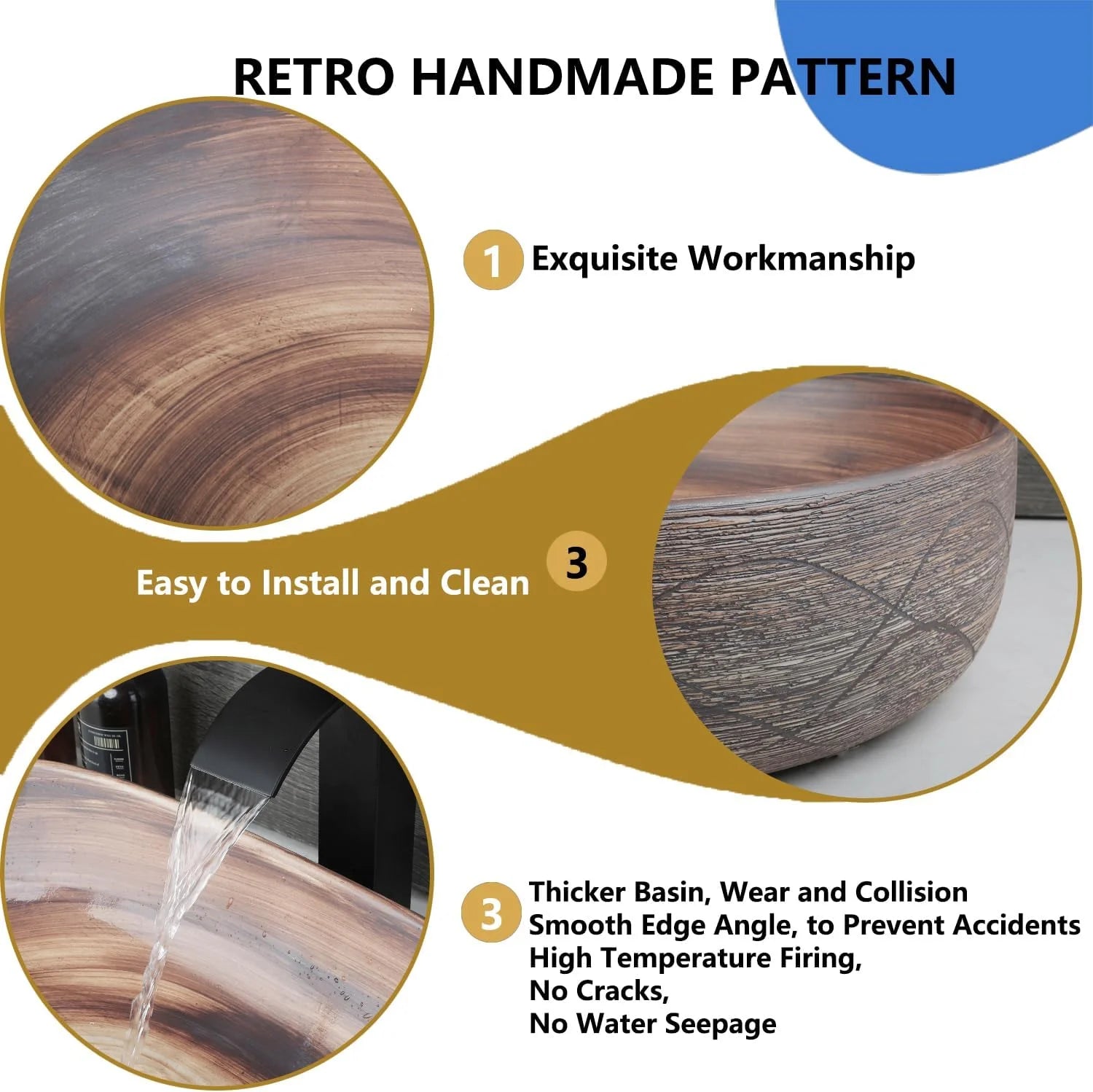 Oval Retro Ceramic Bathroom Vessel Sink Bowl Sink  Washbasin