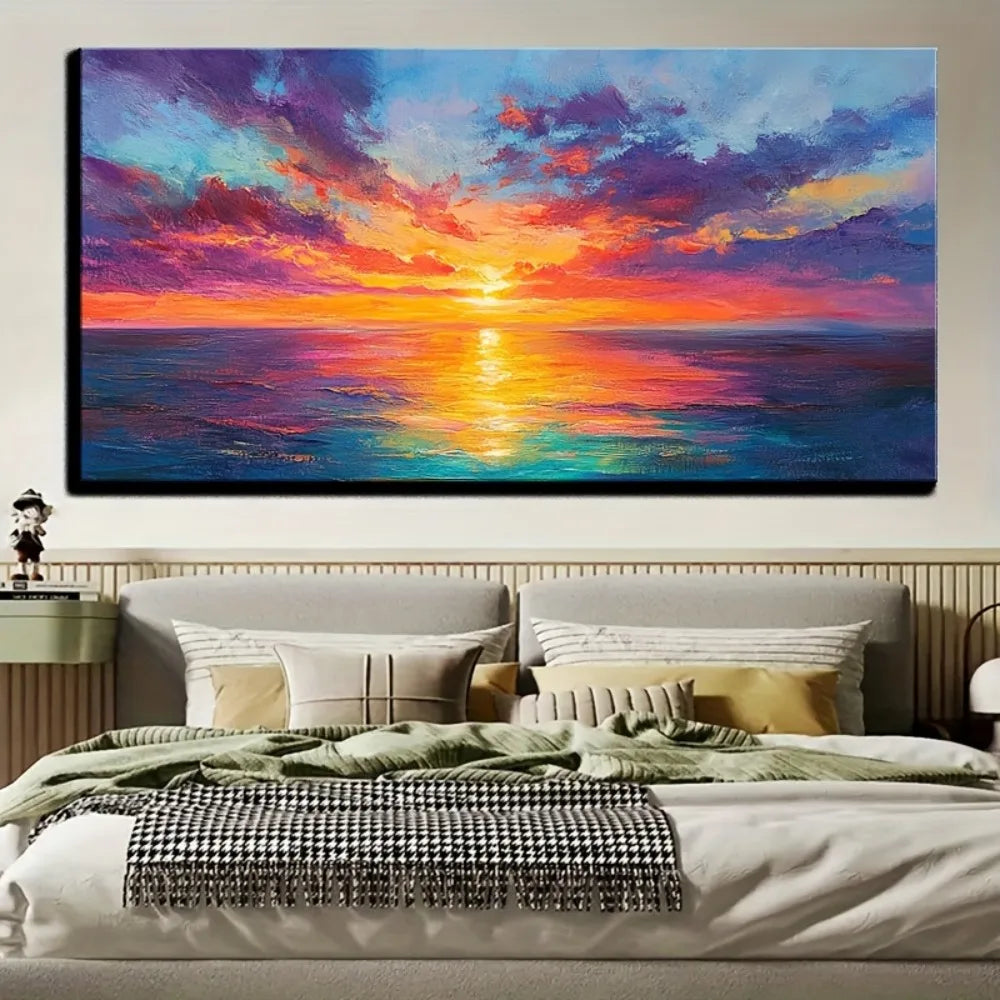 Modern Abstract Seaside Sunset on Canvas w/1.5 inch pine frame