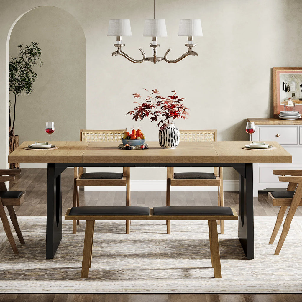 Large Wood Rustic Rectangular Dining Table for 6-8 People