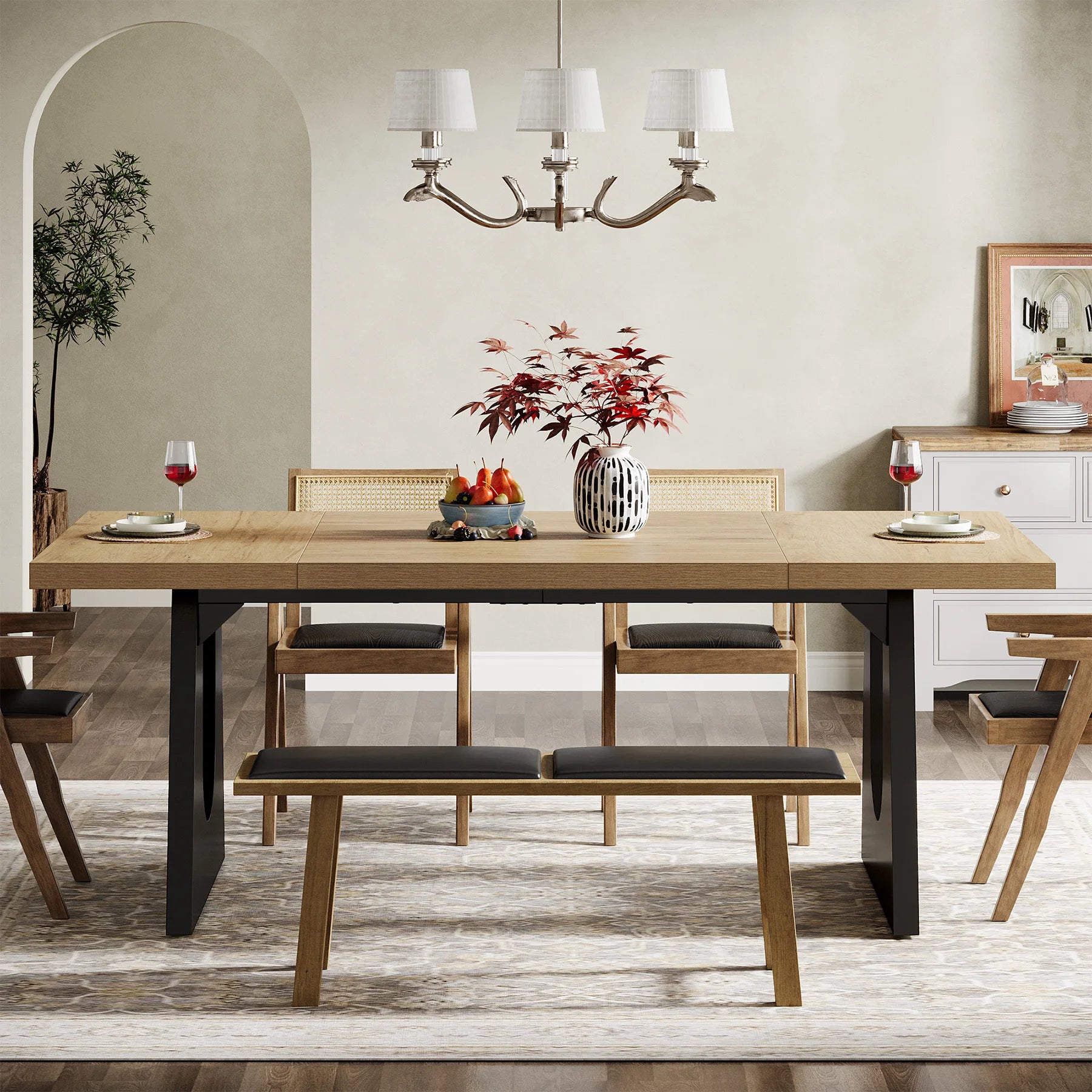 Large Wood Rustic Rectangular Dining Table for 6-8 People