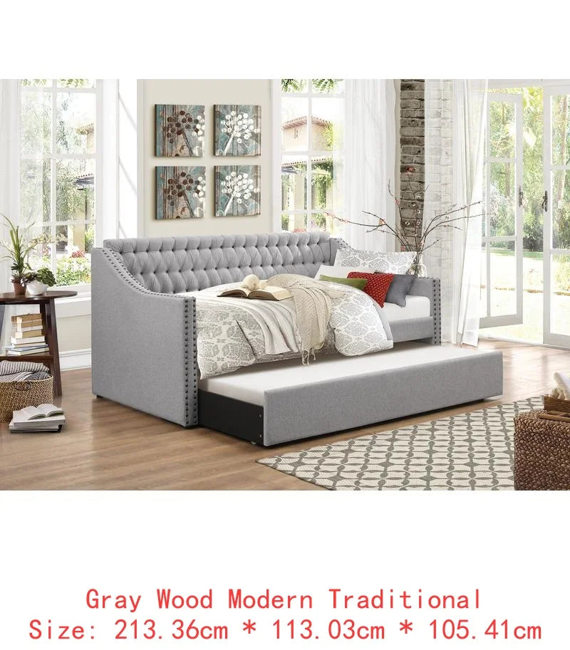 Gray Fabric Upholstered Sofa Bed with Trundle