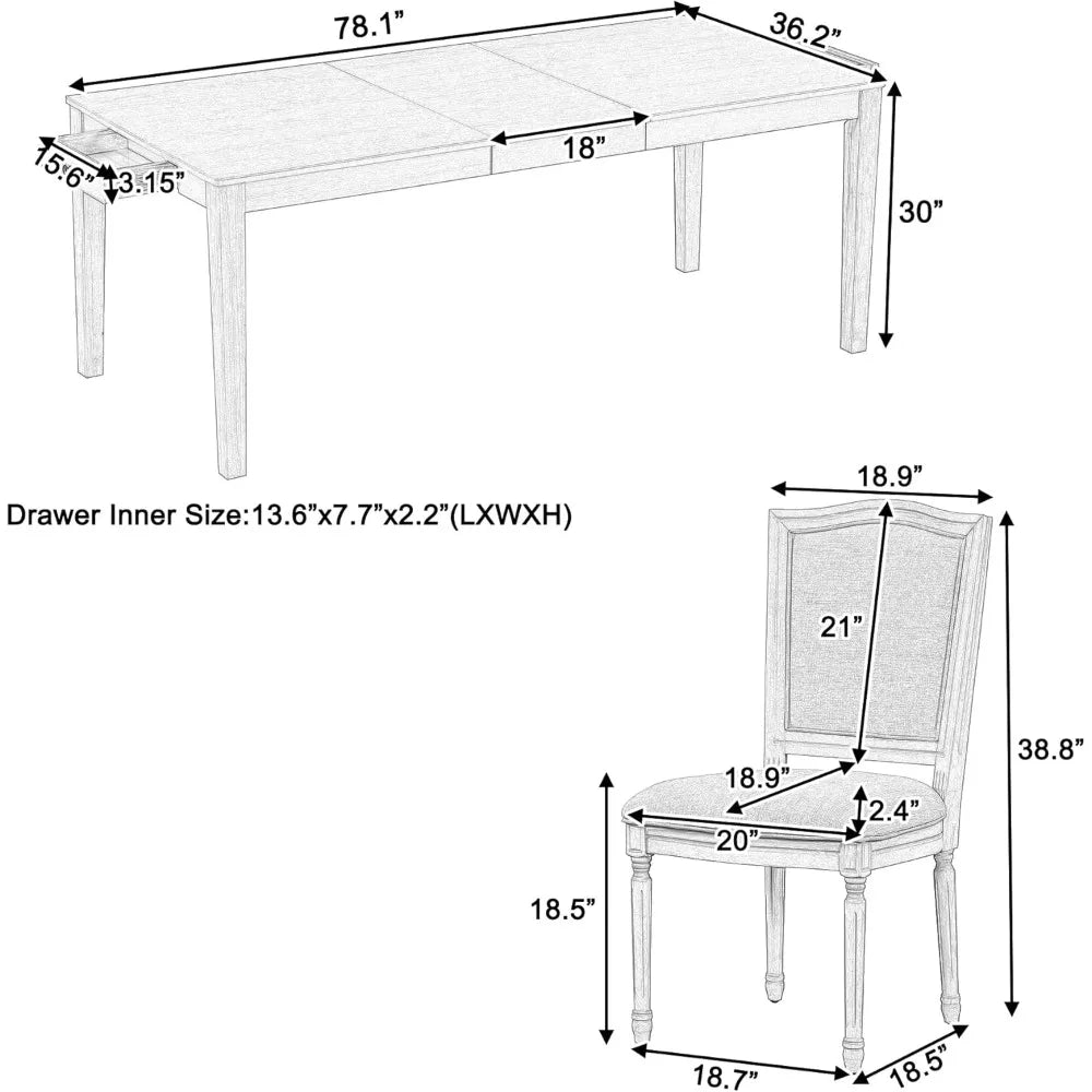 Farmhouse Dining Table Set for 6 with Upholstered Chairs