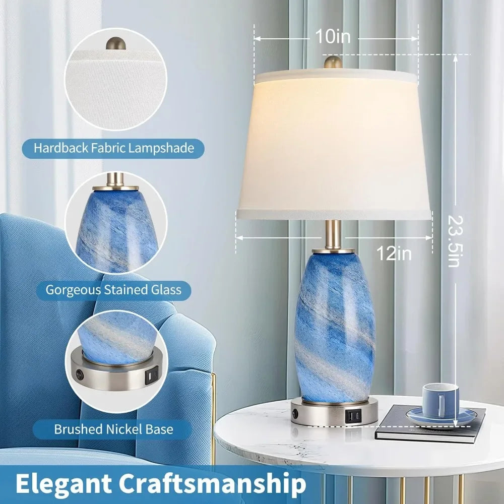 Customizable-Blue Glass Nightstand Lamps (Set Of 2)